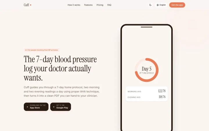 Cuff seven-day blood pressure log and doctor-ready report
