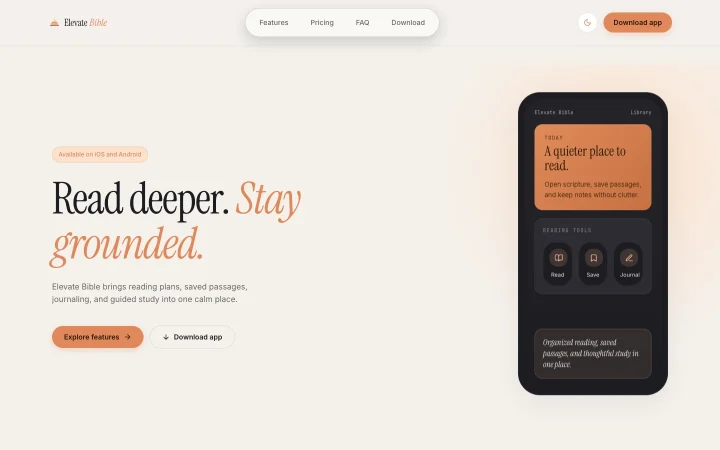 Elevate Bible website and mobile reading experience